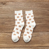 양말 겨울 곰 도톰도톰 테리안감 히트텍삭스 히트텍 회색 곰 숲 격자 무늬 따뜻한 면 양말 여성용 귀여운