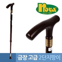골드팁 T형 손잡이 2단 논슬립 지팡이 보조지팡이 보행안전, 1개, 브라운