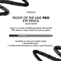 LORAC Front Line PRO 방수 아이라이너 펜슬 펄 블랙 | 오래 지속됨 메이크업 연필깎이 고정밀 800824