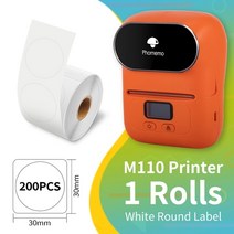산업용라벨프린터 휴대용 미니 옷 네임 자수 스티커 라벨 프린터 라벨기 phomemo m110 Thermal label printer printer 비즈니스 Commercial, 주황색 원형 30x30