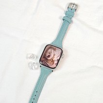 엔터콘 애플워치 9 SE 울트라 2 8 7 슬림 가죽 버클 싱글투어 스트랩 밴드, 41/40/38mm, 헤이즈 블루