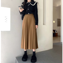더블 뒷밴딩 울 메탈 일자 베이지 블랙 밴딩 치마바지 배색 여성스커트
