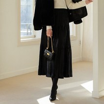 SKN321 플리츠 벨벳 롱 스커트