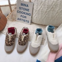 명양피프 호피무늬 여성 겨울 슬립온 안감 털신발 m2027