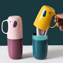 OC 코끼리손잡이칫솔통양치컵세트 휴대용케이스여행용, 그레이, 상세페이지 참조