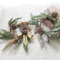 이너스 조화 크리스마스 캔들링 리스 엔틱베리 파인 솔 장식 1P, 골드