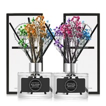 일라토스(교차선택) 플라워 디퓨저 1+1 400ml 프리저브드 실내 인테리어 천연 방향제 선물 디퓨저, 코튼 블라썸 향, 라임 바질 향