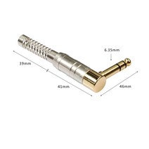 1pc 6.35mm Right Angle Earphone Plug 3Pole Gold-plated Wire Connector Fit for Cable DIY Play Aluminu