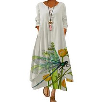 우아한 꽃 프린트 긴 소매 봄 여름 드레스 캐주얼 O 넥 느슨한 여성 빈티지 파티 VESTIDOS 드레스 2021