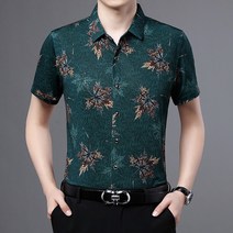 남성 여름 반팔 셔츠 건달 조폭셔츠 실크 꽃무늬 오버핏 얼음 실크
