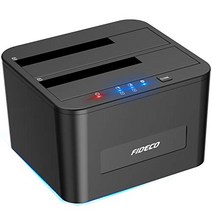 FIDECO 하드 드라이브 도킹 스테이션 2.5인치 및 3.5인치 SATA HDD/SSD용 USB3.0 SATA HDD 도킹 스테이션 듀얼 베이 오프라인 복제 및 2X 12TB 드라이브 지원 -12301