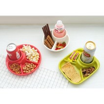 퇴근후 맥자 안주 컵홀더 나눔접시 간식 커피 식기, 1개, 3칸원형라임