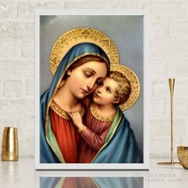 현관 거실 서재 성당 천주교 성모 마리아 예수님 종교 그림 보석십자수 재료 만들기 세트diy, 50x65cm