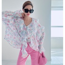 여성 봄 플라워 프린팅 프릴 셔링 블라우스 여성스러운 봄봄봄블라우스