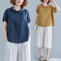 [바니드] 여성 빅사이즈 윙카라 루즈핏 린넨 코튼 블라우스 0020