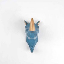 사슴 코끼리 유니콘 코뿔소 머리 동물 수지 후크 의류 디스플레이 랙 코트 행거 모자 룸 장식 쇼 벽 가방 1 개, 12 Blue   Rhinoceros