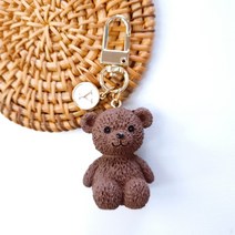 곰돌이 고급 24k 도금 회전D링 마감 메탈 양면 이니셜 키링, 블랙, G(지)