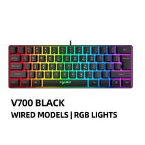 게이밍 키보드 게임용 61 키 rgb 백라이트 60 60 비즈니스 us 유선 무선 블루투스 미니 소형 pc 게이머 mac ps4, v700b 유선 모델