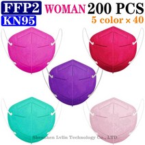 성인 FFP2 5 중 안면 보호 마스크 KN95 15 색 검정색 패브릭 FFP3 필터 호흡기 fpp2, [10] YC95 WOMAN  200, 한개옵션1