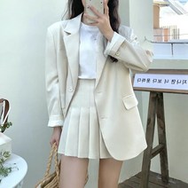타니즈 캠브리지 여성용 테일러드 싱글 자켓+핀턱 주름 스커트 투피스 셋업