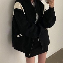 야구점퍼 항공점퍼 야구잠바 과잠 여성용 대학 스타일 야구 재킷 지퍼 카디건 블랙 스웨트 셔츠 가을 코트