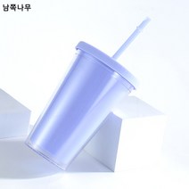 제조사 도매 이중 플라스틱 빨대컵 마카롱색 고무페인트 커피컵 여름 음료 물컵, 연한 남색의, 450마라