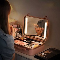 LED 메이크업 가방 조명 화장품 수납백 다용도 거울, 크림 화이트 15인치  내장 배터리