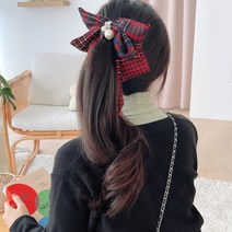 캐롤 체크 바나나핀 집게핀 왕리본 빅 올림머리 반묶음 명품 고급 포인트 핸드메이드 머리핀