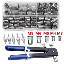 타각기 리벳건 스테인레스판 조립식판넬 징크 리벳팅 100pcs 스틸 리벳 너트 플랫 헤드 리벳 너트 세트 너트 삽입 리벳 m3 m4 m5 m6 m8 너트 키트 너트 건 수리, 너트 건이있는 100pcs