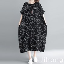 지홍 JIHONG 여름 XXXL 빅사이즈 면마 레이온 롱원피스 휴가 바캉스룩