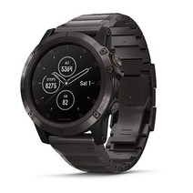 Garmin fenix 5X 플러스 얼티밋 멀티스포츠 GPS 스마트워치 컬러 토포 맵 및 맥박 산소 심박수 모니터링 음악 및 비접촉식 결제 블랙 및 블랙 밴드, Carbon Gray W/Dcl Titanium ban