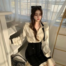 하이웨이스트 스커트 일찍이 봄 스타일리쉬 베이지칼라 차이나카라셔츠 여성 3684580141