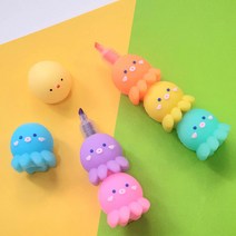 문어 줄줄이 형광펜 5색 세트 팬시 문구 다꾸 필기 다이어리 꾸미기 (국내발송), 5색 문어 형광펜
