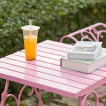 야외의자 유럽 스타일 철제 안뜰 레저 정원 실내 발코니 커피 테이블 및 개, 10.Pink table