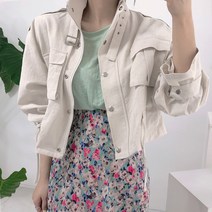여성용 제누 포켓 린넨 크롭 야상 자켓