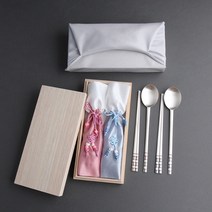 복띠 칠보 은수저 99% 2벌 부부 커플 혼수 예단 신혼 명품 은수저세트 은혼식 부모님 생신 선물, 실버보자기