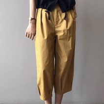 아이엠몽 여성 7부 코튼 뒷밴딩 와이드 핀턱 일자 팬츠 꾸안꾸 면 바지 하랜디