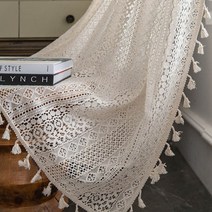 Boho 세련된 크로 셰 뜨개질 기하학 니트 창 커튼 농가 레트로 베이지 드레이프 시미 쉬어 커튼 침실 거실 tj7036