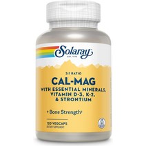 Solaray Cal-Mag 필수 미네랄이 함유된 | 칼슘 마그네슘 스트론튬 비타민 D-3 및 K-2 | 30회 분량 | 식, 한개옵션1, 한개옵션0