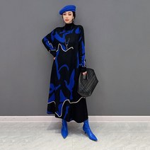 XITAO 박색 원피스 접합 칼라 와이드 니트 투피스 2022 겨울 캐주얼 패션 전 모델 코디 FBB1420