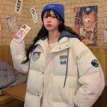 여성 경량 숏 반 패딩 깔깔이 볼륨 다운 오버핏 두툼 따뜻한 힙합 스우파