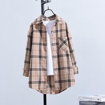 카라넥 체크남방 여성 봄가을 와이드 루즈핏 긴 소매 기모 클래식 와이셔츠 박시코트 4108874421