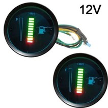 유면계 오일 게이지 유온계 수위계 범용 52mm 자동차 오토바이 연료 레벨 미터 게이지 8 LED 조명 디스플레이, 12V Green