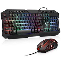 BAKTH 게임용 키보드 및 마우스 세트 LED 백라이트 QWERTZ DE 레이아웃 프로 PC 게이머를 위한 3600 DPI의 레인보우 컬러 조명 USB 방수 키보드 및 마우스 -16185, KO 레이아웃