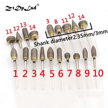 휴대용 연마 커팅 그라인딩 그라인더 샌딩 기 공구 부품 용품 키트 ZtDpLsd-내구성 다이아몬드 버 헤드 1X 2.35/3mm 로터리 조각 도구 옥 필링 드릴 비트용 소결 연마재, [06] No.6 x 2.35mm
