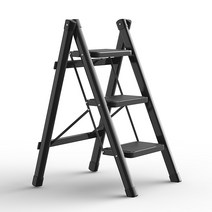 Kcwen 휴대용 가정용 접이식 사다리 미니 A형, 블랙, 3단