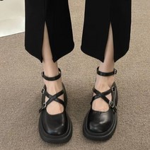 다미님 [굽6cm/230~250] 통굽 로퍼 키높이 가보시 플랫폼 라운드 가죽 스트링 스트랩 버클 벨트로 쿠션 편한 부츠 워커 끈 미들 어글리슈즈 하객룩 결혼식 빅사이즈 옹랭-신발