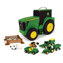 TOMY John Deere 내구성 있는 차량 장난감 세트 트랙터 모양의 휴대용 케이스 포함, Vehicle Toy Set
