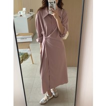 봄 여성 플레어 사선 언발 셔츠 롱 루즈핏 원피스