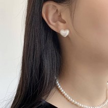 925실버 오로라 왕 하트 진주 빅사이즈 귀여운 딱붙는 귀걸이 은침